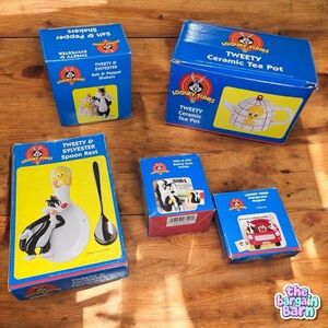 Looney Tunes 1997 Giftco Vintage 5pc Ceramic Kitchen Accessories Set *Brand New*